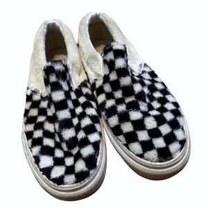 Vans Womens Casual Comfort Sherpa Checkerboard‎ Sneaker Black White Size 10.5